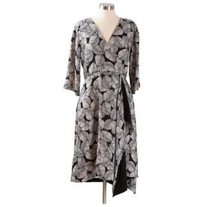 Natori Leaves Of Paradise Wrap Dress Womens 8 Navy & White